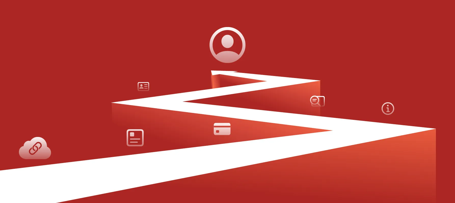 Illustration of a winding road with customer, chat and payment icons